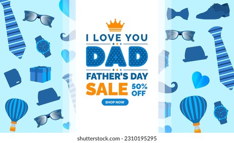 happy Father's Day sale background poster or banner design template celebrate in june. Promotion and shopping template for father  styllish typography design. father day sale banner.