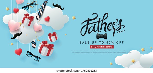 Happy Fathers Day Sale banner backgroung.Promotion and shopping template.Vector illustration.