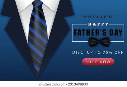 Happy father's day sale banner on blue background Vector illustration. Happy Father Day design for greeting card, poster, banner, printing, mailing. 