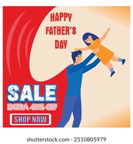 Happy Father's Day, Sale Banner Design with 40% Off Offers and happy of a Father and Son. flat vector modern illustration 