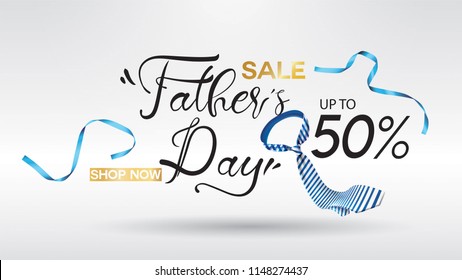 Happy Father's Day, Sale Creative promotion Poster or banner shopping template Design with 50% Off Offers. three dimensional concept vector illustration with lettering background