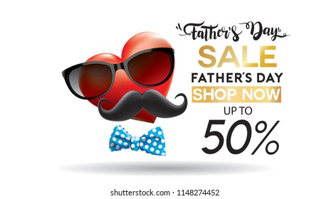 Happy Father's Day, Sale Creative promotion Poster or banner shopping template Design with 50% Off Offers. three dimensional concept vector illustration with lettering background
