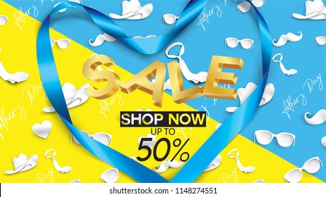Happy Father's Day, Sale Creative promotion Poster or banner shopping template Design with 50% Off Offers. three dimensional concept vector illustration with lettering background
