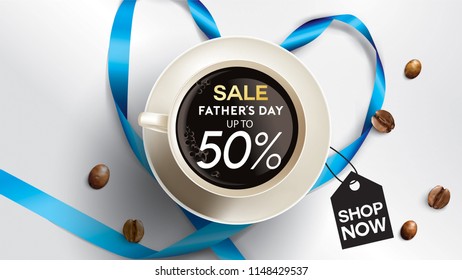 Happy Father's Day, Sale Creative promotion Poster or banner shopping template Design with 50% Off Offers. three dimensional concept vector illustration with lettering background