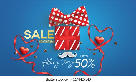 Happy Father's Day, Sale Creative promotion Poster or banner shopping template Design with 50% Off Offers. three dimensional concept vector illustration with lettering background