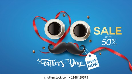 Happy Father's Day, Sale Creative promotion Poster or banner shopping template Design with 50% Off Offers. three dimensional concept vector illustration with lettering background