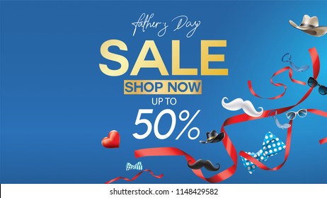 Happy Father's Day, Sale Creative promotion Poster or banner shopping template Design with 50% Off Offers. three dimensional concept vector illustration with lettering background