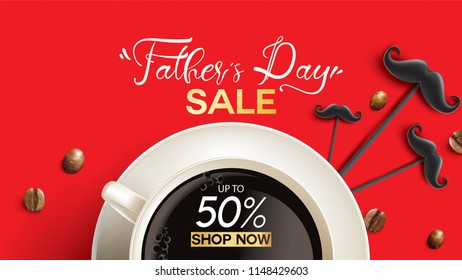 Happy Father's Day, Sale Creative promotion Poster or banner shopping template Design with 50% Off Offers. three dimensional concept vector illustration with lettering background