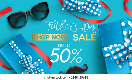 Happy Father's Day, Sale Creative promotion Poster or banner shopping template Design with 50% Off Offers. three dimensional concept vector illustration with lettering background