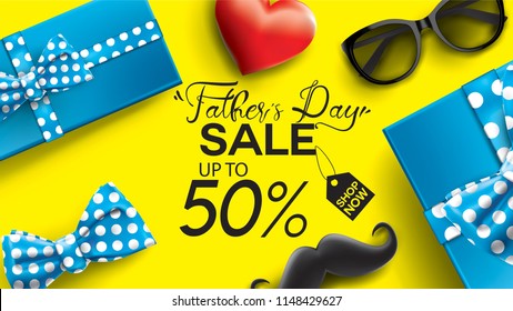 Happy Father's Day, Sale Creative promotion Poster or banner shopping template Design with 50% Off Offers. three dimensional concept vector illustration with lettering background