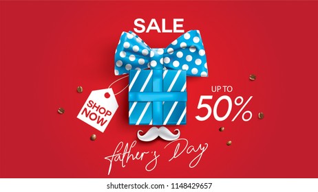 Happy Father's Day, Sale Creative promotion Poster or banner shopping template Design with 50% Off Offers. three dimensional concept vector illustration with lettering background