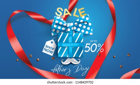 Happy Father's Day, Sale Creative promotion Poster or banner shopping template Design with 50% Off Offers. three dimensional concept vector illustration with lettering background
