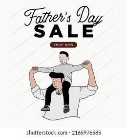 Feliz Día del Padre vendiendo tarjetas de felicitación linda ilustración. El mejor papá de todos y yo te amo, papá. Cartel de arte de padre e hijo. Promoción del día del padre y publicidad de venta.