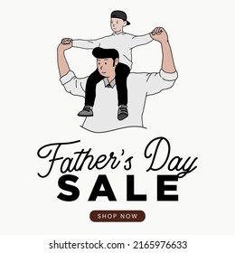 Happy Father's Day sale greeting cards cute illustration. Best dad ever and I love you dad banner. Father, daughter, and son art banner. Fathers day promotion and sale advertisement.