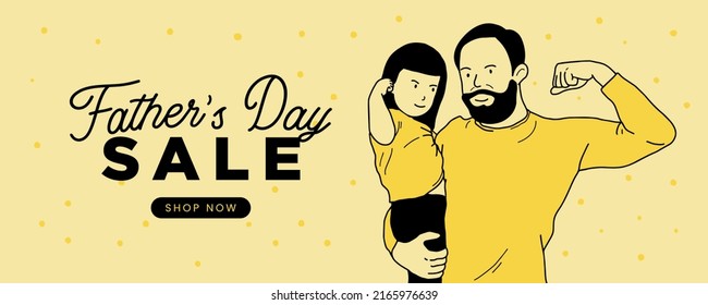 Feliz Día del Padre vendiendo tarjetas de felicitación linda ilustración. El mejor papá de todos y yo te amo, papá. Cartel de arte de padre, hija e hijo. Promoción del día del padre y publicidad de venta.