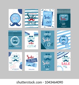 Happy Father's Day sale. Set of  vector illustration for promotion, poster, flyer, discount card, shopping template, price label, blog, social media, marketing, ad special offer banner