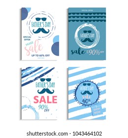 Happy Father's Day sale. Set of  vector illustration for promotion, poster, flyer, discount card, shopping template, price label, blog, social media, marketing, ad special offer banner