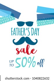 Happy Father's Day sale. Vector illustration for promotion, poster, flyer, discount card, shopping template, price label, blog, social media, marketing, ad, special offer banner.