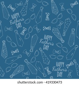 Happy Fathers Day. Seamless pattern with doodle neckties, bow tie and glasses. Vector illustration