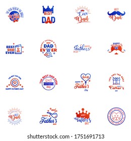 Happy fathers day set 16 Blue and red. Vector typography. Vintage lettering for fathers day greeting cards. banners. t-shirt design. You are the best dad. Editable Vector Design Elements