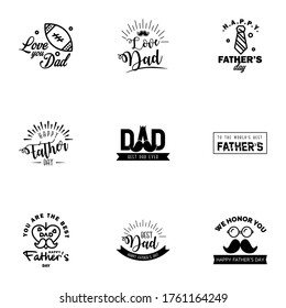 Happy fathers day set 9 Black. Vector typography. Vintage lettering for fathers day greeting cards. banners. t-shirt design. You are the best dad.  Editable Vector Design Elements