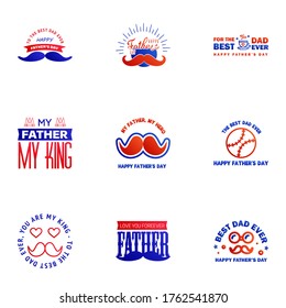 Happy fathers day set 9 Blue and red. Vector typography. Vintage lettering for fathers day greeting cards. banners. t-shirt design. You are the best dad. Editable Vector Design Elements