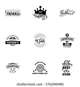 Happy fathers day set 9 Black. Vector typography. Vintage lettering for fathers day greeting cards. banners. t-shirt design. You are the best dad.  Editable Vector Design Elements