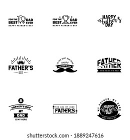 Happy fathers day set 9 Black. Vector typography. Vintage lettering for fathers day greeting cards. banners. t-shirt design. You are the best dad.  Editable Vector Design Elements