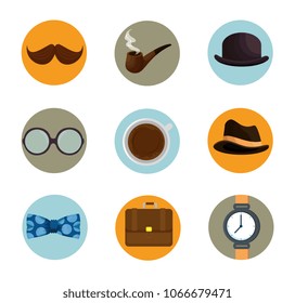happy fathers day set accessories icons