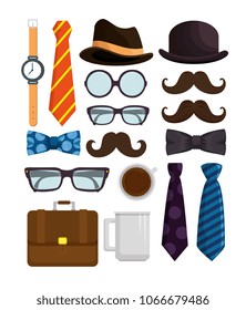 happy fathers day set accessories icons