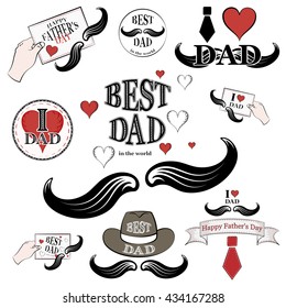 Happy fathers day set of elements for design in retro style, vector illustration