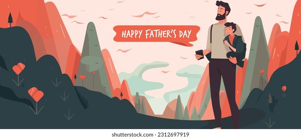 Happy Father's Day. Set of vector illustrations.Flat Illustration for father day banner. Design elements for cards, posters, banners, and flyers. Son Daughter Love