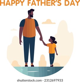 Happy Father's Day. Set of vector illustrations.Flat Illustration of daugher holding father's hand.Design elements for cards, posters, banners, and flyers. 