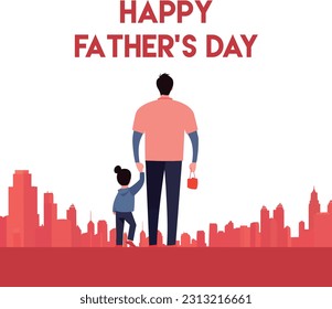 Happy Father's Day. Set of vector illustrations.Lovely Fatherhood. Girl and father holding each other