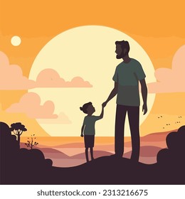 Happy Father's Day. Set of vector illustrations.Lovely Fatherhood. Father and daughter having fun outside