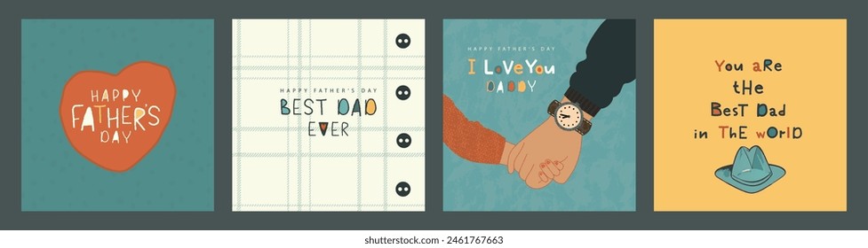 Happy father's day, set of vector postcards. Cute illustrations for design greeting cards, promotional materials and other