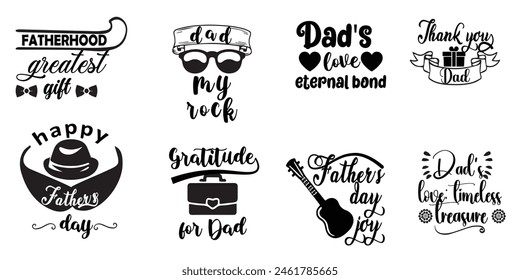  Happy fathers day set. Vector typography calligraphy ,design with fathers day element , set of hand drawn illustrations