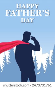 happy fathers day with a silhouette of a father with a city view in the background