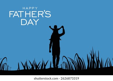 Happy Father's Day with silhouette of father and children. Vector greeting card with Father's Day message.
