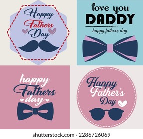  Happy Father's Day Silhouette Set. Father’s Day greeting cards, posters, banners set,  background design, and calligraphy. Symbol of men's accessories in black  white color. vector illustration.