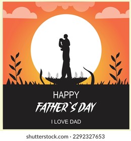Happy father's day with Silhouette at sunset son is riding his father's neck at Mountain peaks in the evening time vector and illustration design