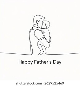 Happy Father's Day Single one-line drawing father carrying his child on his back. Father's Day concept. Continuous line draw design graphic isolated on white background. Vector illustration.