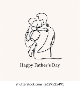 Happy Father's Day Single one-line drawing father carrying his child on his back. Father's Day concept. Continuous line draw design graphic isolated on white background. Vector illustration.
