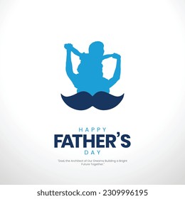 Feliz Día del Padre Diseño de Publicaciones en Medios Sociales. Silueta de padre e hijo. Ilustración vectorial.