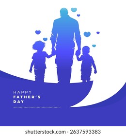Happy father's day social media template background, square banner vector illustration of silhouette happiness father holding hands his son and duaghter with bubble spech and copy space