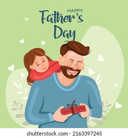 Happy father's day son congratulates dad and gives him a gift box. vector illustration design