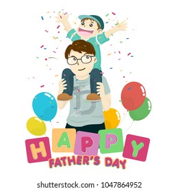 Happy Father's Day with son riding on neck