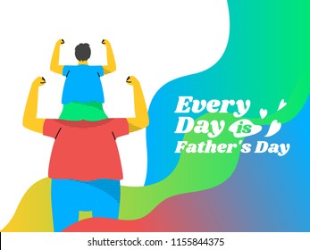 Happy father's day, son sitting on father's shoulders, colorful tones