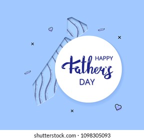 Happy Father's Day square card. Handwritten lettering with paper cut tie. Fathers day banner. Vector Illustration.