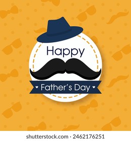 Happy Father's Day Sticker and Poster with Mustache, Fedora Hat.